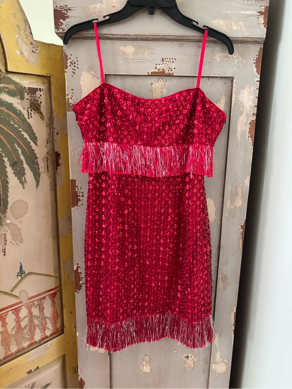 Women Sparkle Fringe Red Party Dress
